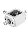 Right Angle Bevel Gearbox 1to1 20 Teeth Aluminum Frame Dual Output 10mm Shaft in aluminum casing with visible gears