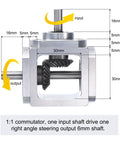 Right Angle Bevel Gearbox 1to1 6mm Shaft 1 Module 20 Teeth Aluminum Frame DIY side view with dimensions