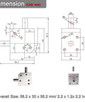 Technical drawings and dimensions of Beefy Right Angle Bevel Gearbox 1 Module 20 Teeth 8mm Shaft 90 Degree Drive