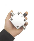 Right Angle Bevel Gearbox 1.5 Module 20 Teeth 90 Degree Drive For DIY CNC in hand, silver metal with 15 mm shaft visible