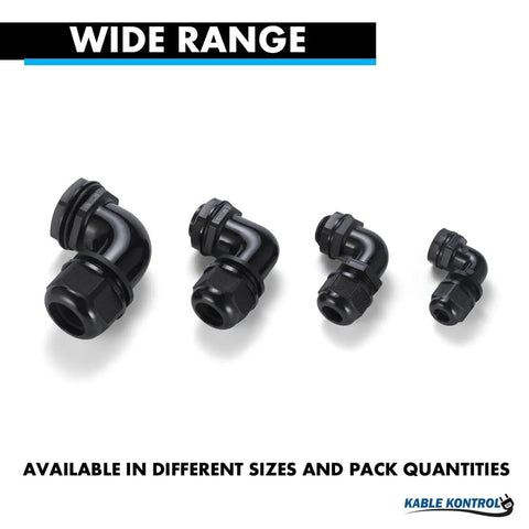 Half Inch Right Angle Cable Gland 14 NPT 20 Pack Nylon Cord Grip And Strain Relief Built Tough Waterproof.