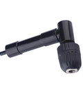 Right Angle Drill Attachment For Tight Spaces 90 Degree Cordless Drill Adapter With 1500 RPM And 25 Nm Torque Fits Most Hand And Electric Drills Easy To Install Angled Extension Tool For Hard To Reach Work, black metal, side view