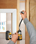 Person using Right Angle Drill Attachment With 12 Inch Flexible Shaft For Tight Spaces 90 Degree Head Rapid Load Magnetic Bit Change