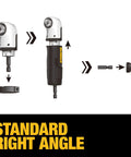 Illustration of Right Angle Drill Attachment 4-In-1 System showing assembly for Standard Right Angle configuration with flex shaft