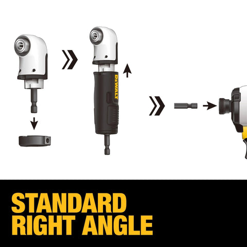 Illustration of Right Angle Drill Attachment 4-In-1 System showing assembly for Standard Right Angle configuration with flex shaft