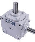 ✝️ Right Angle Gearbox 1-Pack Right Angle Bevel Gearbox for Rotary Equipment, showing housing and output shafts from side.