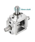 Right Angle Bevel Gearbox 1to1 20 Teeth Aluminum Frame Dual Output 10mm Shaft showing dual shafts and gear