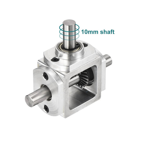 Right Angle Bevel Gearbox 1to1 20 Teeth Aluminum Frame Dual Output 10mm Shaft showing dual shafts and gear