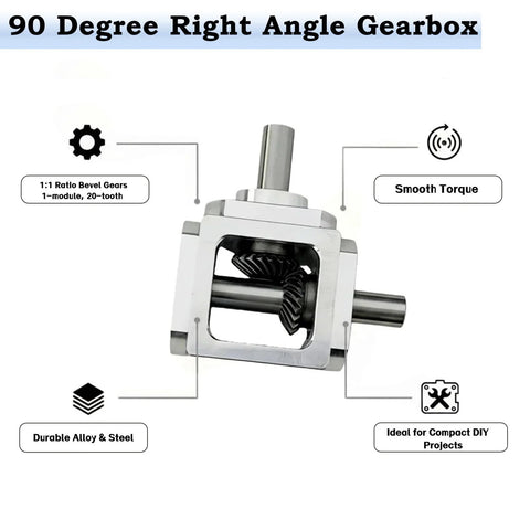 Right Angle Gearbox Bevel Drive OneToOne 10mm Output Shafts Al Frame ProGrade showing aluminum frame and stainless shafts
