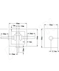 Technical diagram of 1:1 Right Angle Bevel Gearbox 1.5 Module 20 Teeth with 10mm Shaft showing dimensions and layout.