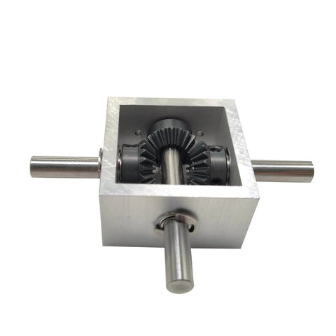 Front view of 1:1 Right Angle Bevel Gearbox 1.5 Module 20 Teeth 90° Angle Drive Steering Gear Device with visible metal shafts.