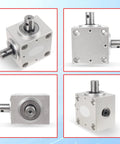 Right Angle Gearbox 90 Degree Drive 1 To 1 Torque 15mm Shaft Aluminum Housing, multiple views showing design and materials.