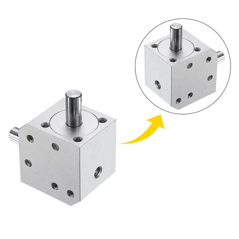 Tapered Bevel Gear Box 1 To 1 Right Angle Drive With 8mm Shafts For DIY Projects, aluminum frame, multiple view angles
