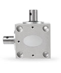 Front view of Right Angle Gearbox 90 Degree Drive 1 To 1 Torque 15mm Shaft Aluminum Housing