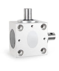 Right Angle Gearbox 90 Degree Drive 1 To 1 Torque 15mm Shaft Aluminum Housing front view with visible shafts