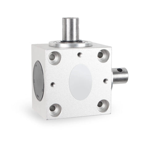 Right Angle Gearbox 90 Degree Drive 1 To 1 Torque 15mm Shaft Aluminum Housing front view with visible shafts
