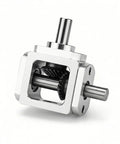 Right Angle Gearbox Bevel Drive OneToOne 10mm Output Shafts Al Frame ProGrade, front view, showing stainless steel shafts