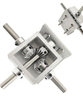 Close-up of Right Angle Mounting Bracket For PGFUN Right Angle Gearbox Aluminum Alloy 60mm showing gears and mounting structure