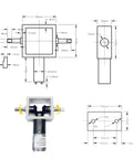 Right Angle Gearbox Kit With Two Reverse Output Shafts And 24V DC Motor Drive with technical diagram and specifications