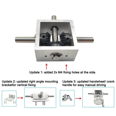 1:1 Right Angle Bevel Gearbox 1.5 Module 20 Teeth 90° Angle Drive Steering Gear Device with 10mm Shaft and aluminum casing
