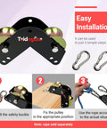 90 Degree Right Angle Lifting Pulley System For Material Handling And Construction, Heavy Duty Alloy Steel With Dual Hooks And Steel Bearing Roller, Abrasion Resistant Rope Guide To Protect Loads And Edges, Rope Not Included
