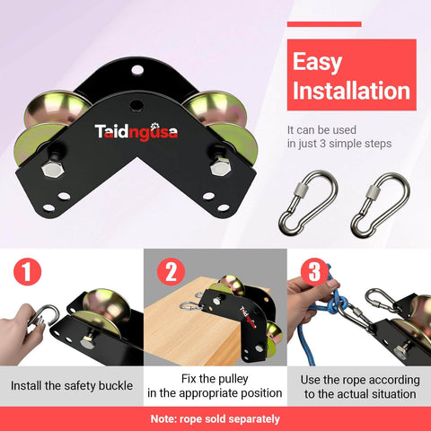 90 Degree Right Angle Lifting Pulley System For Material Handling And Construction, Heavy Duty Alloy Steel With Dual Hooks And Steel Bearing Roller, Abrasion Resistant Rope Guide To Protect Loads And Edges, Rope Not Included