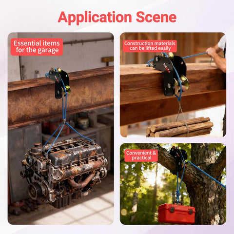 90 Degree Right Angle Lifting Pulley System for Material Handling with alloy steel, dual hooks, lifting engine and logs