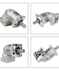 Collage of right angle planetary gearbox for NEMA23 stepper motor 7:1 reducer 14mm output from different angles