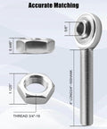 3/4 inch right hand shank Heim joint rod end with jam nut, 5/8 inch bore and 4 inch length, precision ground bearing, dimensions shown