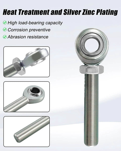 Right hand 3/4 inch Heim joint rod end with jam nut, 3/4 inch bore and 4 inch length, heat treated carbon steel with zinc finish