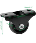 20 Pack 1 Inch Rigid Caster Wheels With Metal Top Plate For Furniture Non Swivel Fixed Casters Black Hard Plastic