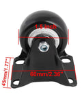 Front view of a 1.5 inch rigid fixed top plate caster wheel, showing 45x60 mm square plate dimensions, part of set of four non swivel wheels.