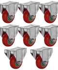 8 Pack 3 Inch Rigid Non Swivel Caster With Red Polyurethane Wheels And Top Plate For Straight Line Movement Fixed Caster