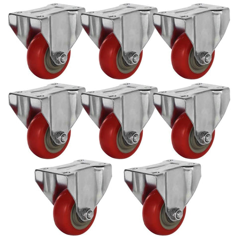 8 Pack 3 Inch Rigid Non Swivel Caster With Red Polyurethane Wheels And Top Plate For Straight Line Movement Fixed Caster