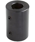 Rigid shaft coupler with a 3/4 bore, 1-1/2 inch outer diameter, 2 inch length, and 5/16-18 set screws in black oxide steel.