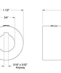 Technical drawing of a rigid shaft coupler with a 3/4 bore, 1-1/2 inch outer diameter, 2 inch length, featuring detailed dimensions.
