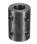 Efficient rigid shaft coupling with a 0.5 in bore and 1 in OD in carbon steel, featuring four set screws for motors, pumps, and generators.