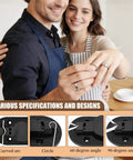 Couple with Ring Bender Kit for Spoon Rings 3 in 1 Jewelry Saw Bow and Measuring Tool; various bending specifications shown.