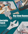 Rip claw hammer and adjustable wrench with non-slip grip from 257 Piece DIY Ready Home Tool Kit for household repairs.