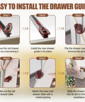 Instructions for installing the Upgrade Rite-Trak II Replacement 5 Set Drawer Guide Kit with detailed step-by-step images.