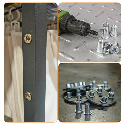 Rivet Nut Set Flat Head 3/8-16 Stainless Steel 304 Threaded Inserts Knurled Body, 50 Pcs in various applications and setup