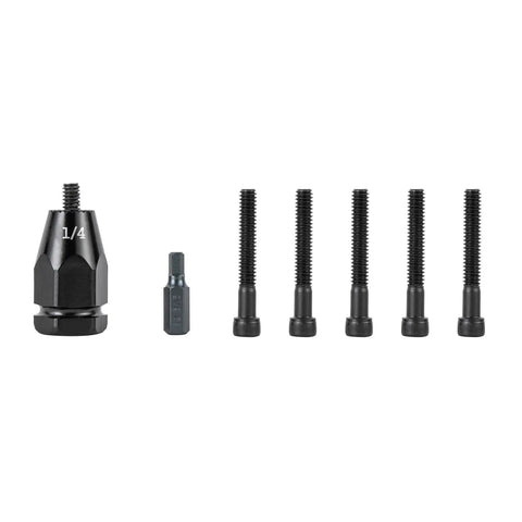 Industrial Grade Pneumatic Rivet Nut Gun Kit with heads for 10-24 1/4 5/16 and 3/8 inch sizes, quick change nosepiece, mandrels.