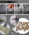 Installation process of Pressure Rivet Nut Tool Kit, 430Pcs Metric Rivet Nut Combination (M8/M6/M5/M4/M3) with visual steps.