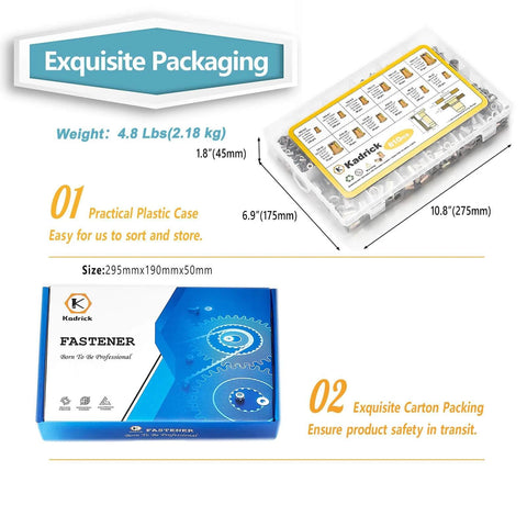 Image showing Rivet Nut Kit, 810pcs SAE & Metric Rivet Nut Assortment Kit with galvanized carbon steel nuts in practical plastic case and carton.