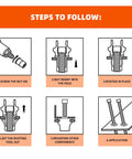 Instructional diagram for 30 Piece Multi Grip Rivet Nut Kit M5 M6 M8 Rivet Nuts Pre Bulbed Shank Zinc Plated Flat Head Threaded Insert Nut Fasteners