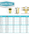 Size chart for Rivet Nut Kit, 810pcs SAE & Metric Rivet Nut Assortment Kit showing dimensions and grip range.