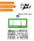Rivet Nuts Flat Head Set With Knurled Body, 160 Pcs, M3 M4 M5 M6 M8 M10 Aluminum Alloy Insert Nuts in a plastic case