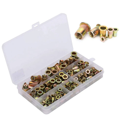 160 Piece Pull Rivet Nut Set, Zinc Plated Carbon Steel Nutserts Kit, Mixed Sizes M3 to M10 in storage case