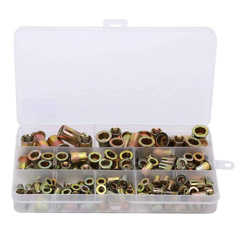 160 Piece Pull Rivet Nut Set, Zinc Plated Carbon Steel Nutserts Kit, Mixed Sizes M3 to M10 in storage case