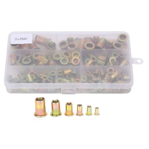 160 Piece Pull Rivet Nut Set, Zinc Plated Carbon Steel Nutserts Kit, Mixed Sizes M3 to M10, No Tap or Weld Needed